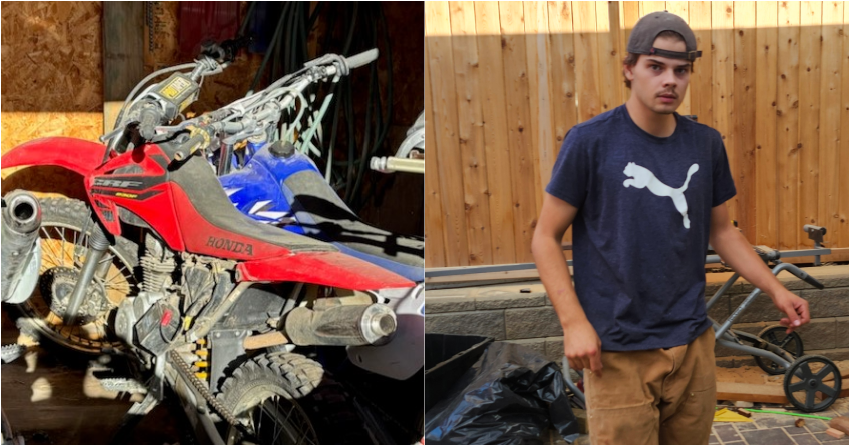 <who> Photo credit: RCMP </who> Benastick (right) and the dirt bike he was seen riding.