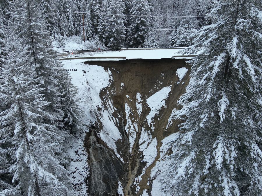 <who>Photo Credit: Ministry of Transportation</who>The site of the most significant damage to Hwy 3 after December's storms.