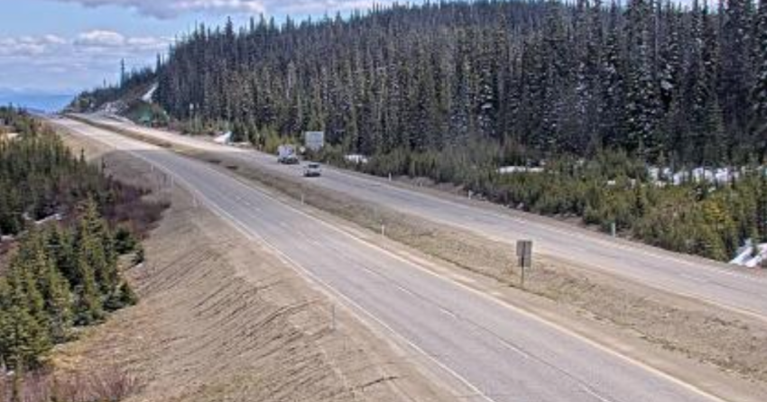 <who> Photo Credit: DriveBC </who> Highway 97C about 74 km west of Kelowna, looking east.