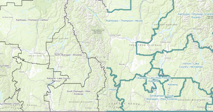 <who> Photo Credit: Federal Electoral Boundaries Commission </who> Old (L) versus new (R).