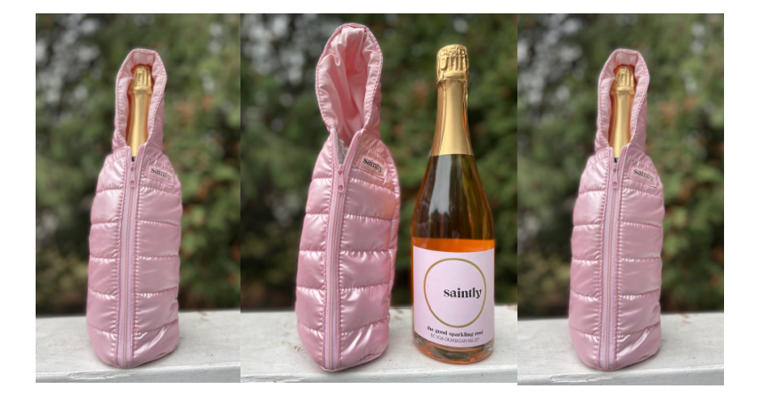 <who>Photo credit: Steve MacNaull/NowMedia Group</who>From now until the end of the year, when you purchase a bottle of white or rose Saintly The Good Sparkling ($20) wine, it comes with a white or pink puffer jacket.