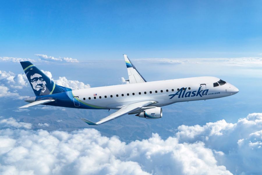 <who>Photo credit: Embraer</who>: Alaska Airlines will fly the 76-seat Embraer 175 jet on both the Kelowna-Los Angeles and Kelowna-Seattle routes.