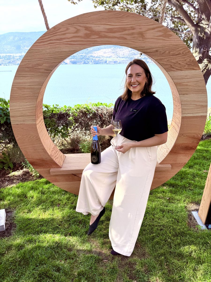 </who>Evolve estate manager Anna Patterson gives the 'bubble' swing a go with the 'sparkling wine of the year' Brut Nature ($50).