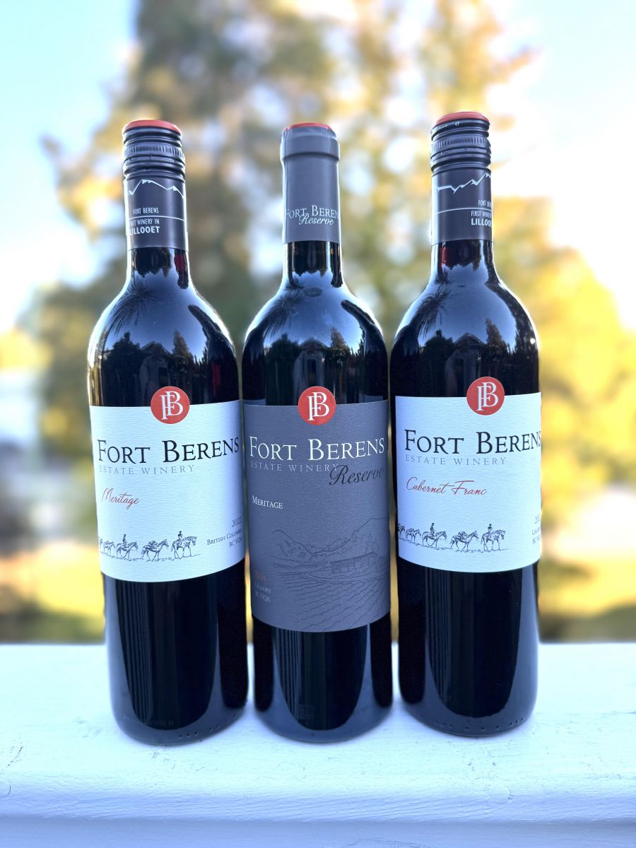 </who>Newly released reds from Fort Berens Estate Winery in Lillooet. From left, 2022 Meritage ($30), 2021 Reserve Meritage ($44) and 2022 Cabernet Franc ($33).