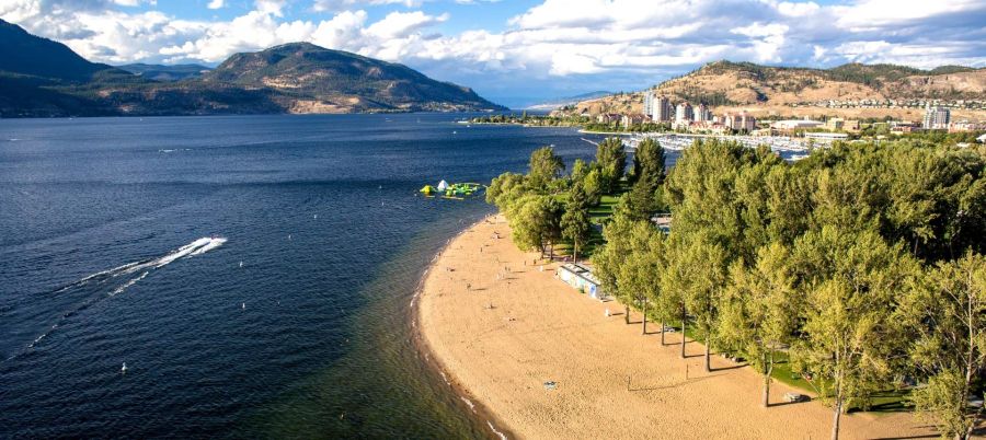 <who>Photo credit: Tourism Kelowna</who>Kelowna, with its beaches, lake, watersports, wineries and breweries, is seeing more visitors as more Canadians holiday domestically rather than go to the US.