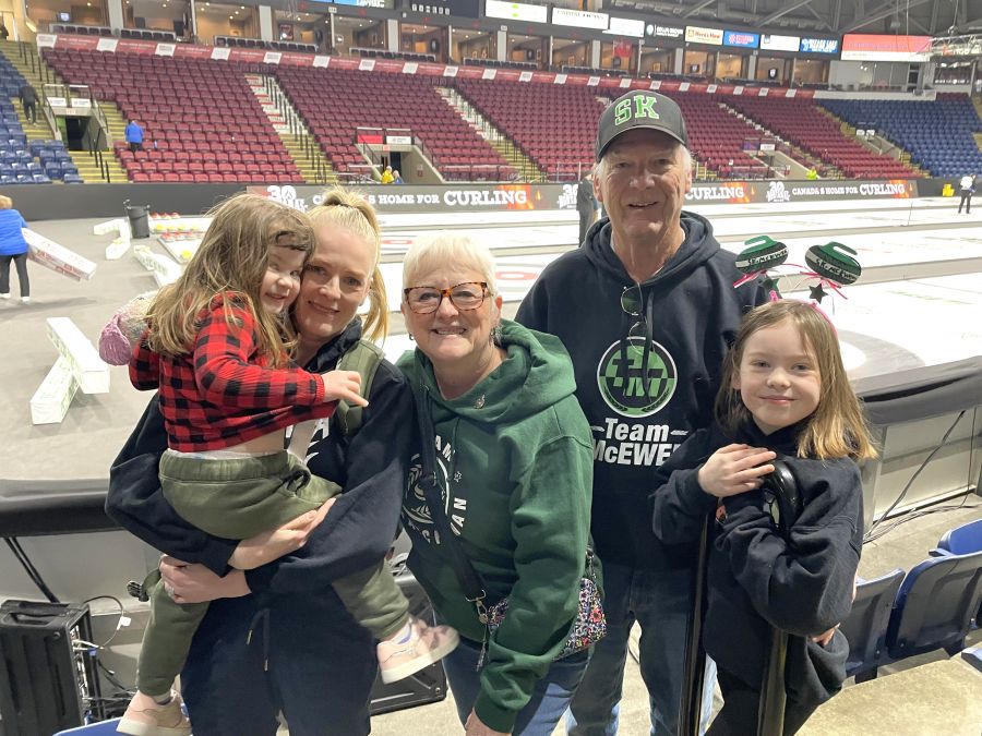 <who>Photo credits: Steve MacNaull/NowMedia Group</who>From left, Avalon McEwen, her mom, Dawn McEwen, who won an Olympic curling gold medal in 2014, her mom and dad, Jane and Wayne Askin and Vienna McEwen.