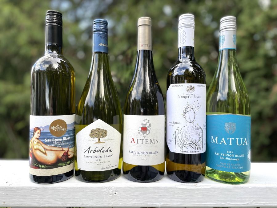 </who>Wines to celebrate International Sauvignon Blanc Day with. From left, Blasted Church 2024 Sauvignon Blanc ($28), Arboleda 2021 Sauvignon Blanc ($30), Attems 2023 Sauvignon Blanc ($29), Herederos del Marques de Riscal Sauvignon Blanc ($27) and Matua 2022 Sauvignon Blanc ($17) from New Zealand.