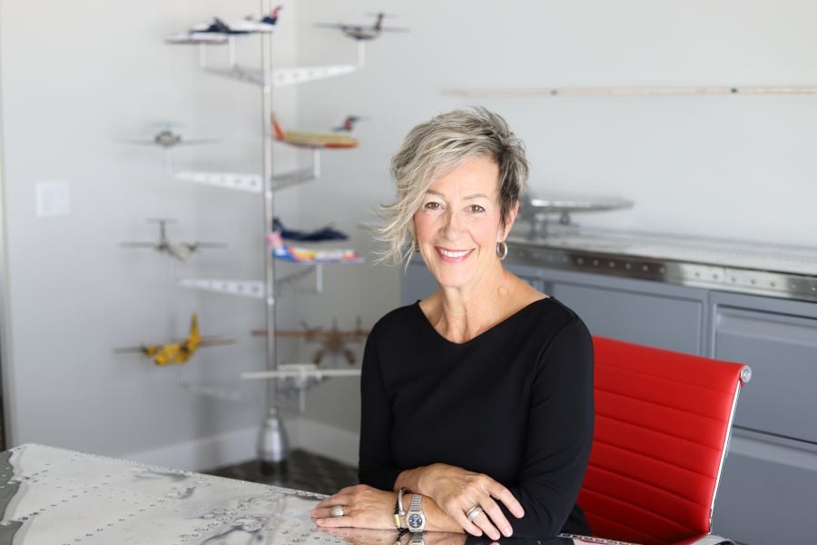 <who>Photo credit: KF Aerospace</who>Tracy Medve is the CEO of Kelowna Flightcraft.