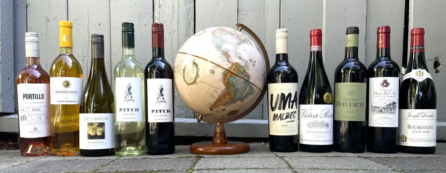 <who>Photo credit: Steve MacNaull/NowMedia Group</who>Ten international bottles you should have over. From left, Portillo Rose ($14), Gerard Bertrand 2020 Orange Gold ($33), Greywacke 2022 Sauvignon Blanc ($38), Pitch White ($16), Pitch Red ($16), Uma 2023 Malbec ($23), Crianza Vina Real Rioja ($25), Chateau Daviaud 2020 ($19), Haut Bell-Air 2019 ($21) and Joseph Drouhin 2020 Pinot Noir ($36).