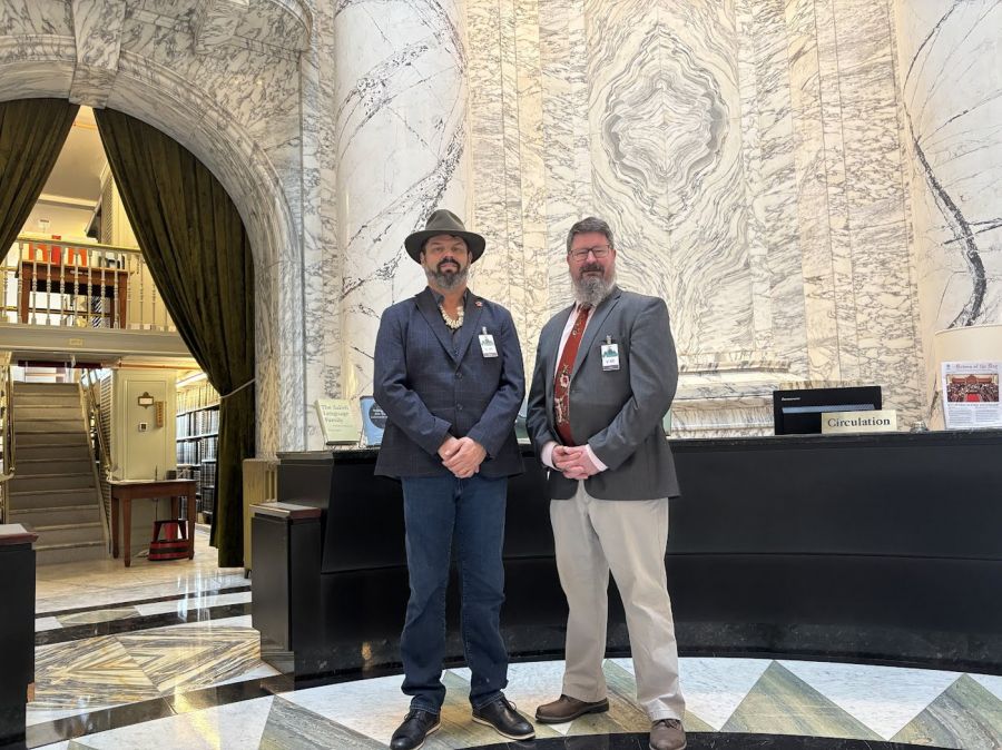 <who> Photo Credit: Village of Valemount</who> Valemount Mayor Owen Torgerson (right) and Simpcw First Nation Kúkwpi7 (Chief) George Lampreau (left)