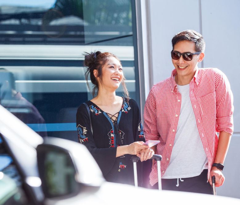 <who>Photo credit: Uber</who>The rideshare pick-up zone is at the north end of the terminal at Kelowna airport.