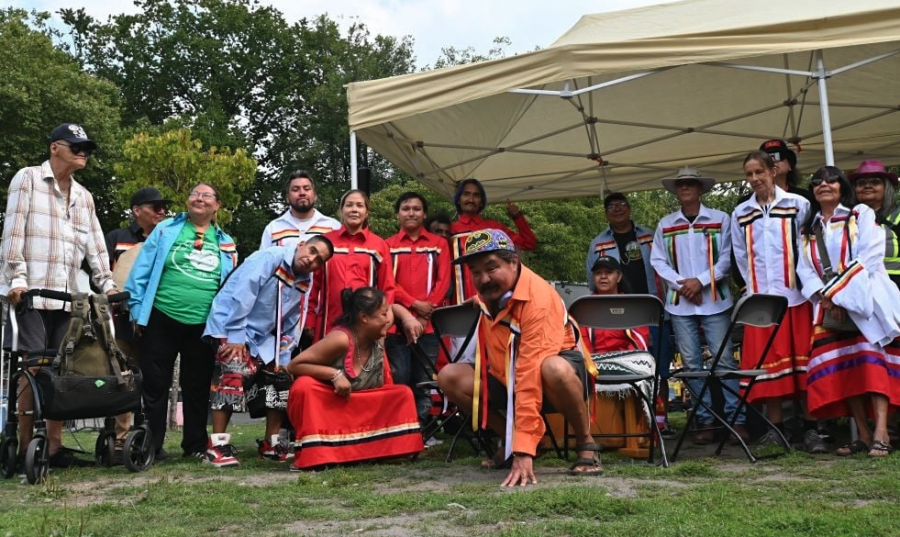 <who> Photo credit: Michelle Gamage/LJI </who> Members of the Western Aboriginal Harm Reduction Society gathered Sunday to join in the memorial for toxic drug victims. 