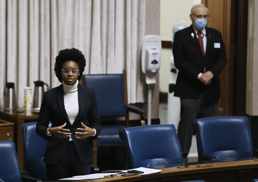 <who> Photo credit: Canadian Press </who> Uzoma Asagwara speaks during question period at the Manitoba Legislature in Winnipeg, Wednesday, May 6, 2020. 