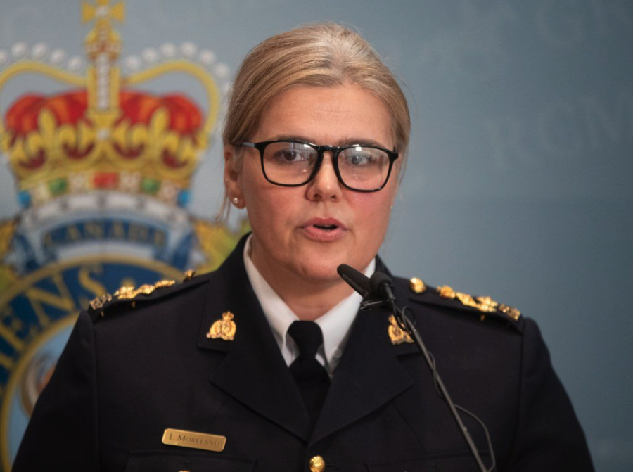 <who> Photo credit: Canadian Press </who> Assistant Commissioner Lisa Moreland, regional commander of the RCMP Federal Policing Northwest Region, speaks to media about three Canada-U.S. border events, in Edmonton, Wednesday, Feb. 5, 2025.