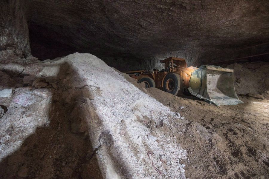 <who>Photo Credit: Canadian Press</who>A piece of machinery sits underground at the Mosaic potash mine in Esterhazy, Sask. on Wednesday, May 3, 2017. 