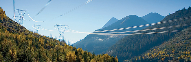 <who>Photo credit: BC Hydro</who>BC Hydro's 80,000 kilometres of power lines transmit electricity to 95% of the province's population.