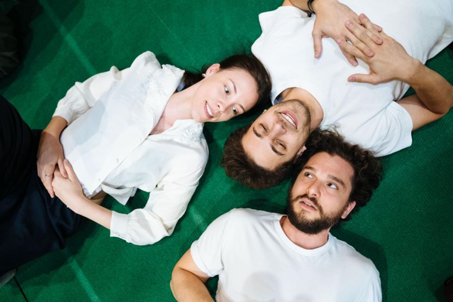 <who>Photo Credit: Helen Murray</who>(L to R) Maika Toporowski, Dimitri Gripari, and Kit Harington.